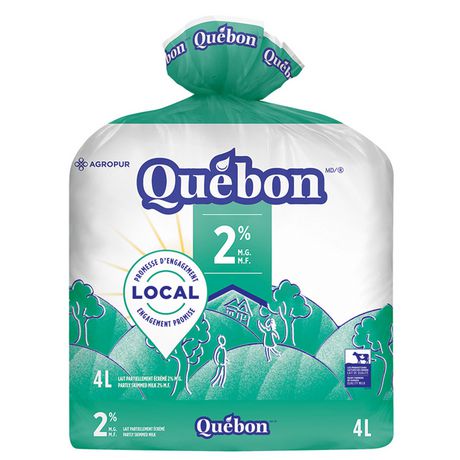 Lait en sac partiellement écrémé 2% m.g 4l Québon