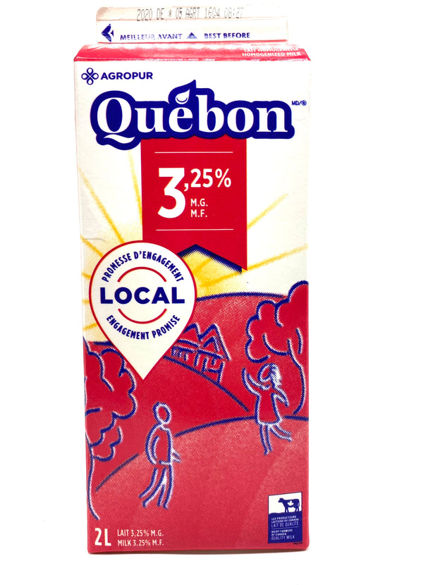 Lait homogénéisé 3.25% m.g 2 l Québon