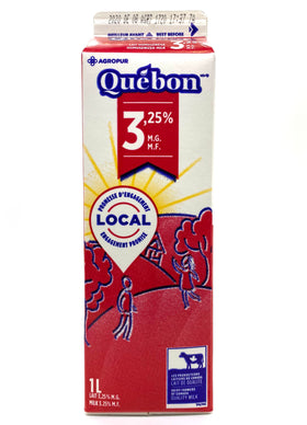 Lait homogénéisé 3.25% m.g 1 l Québon